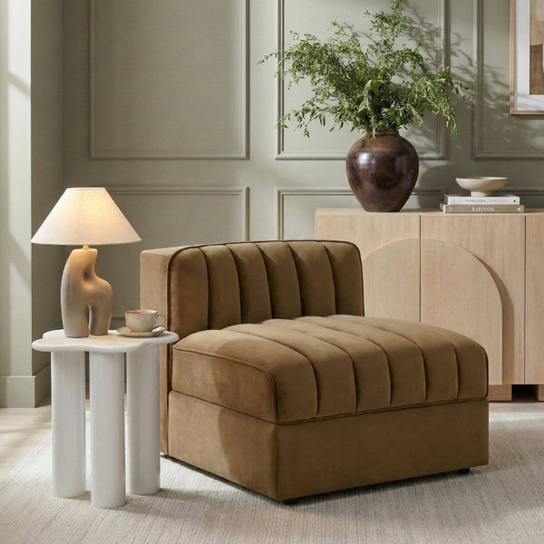Meridian Furniture Rummi Channel Tufted Velvet Modular Chair for Modern and Contemporary Living Rooms Saddle Armless 660Saddle-Armless