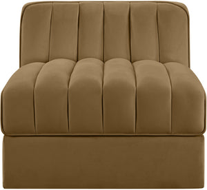 Meridian Furniture Rummi Channel Tufted Velvet Modular Chair for Modern and Contemporary Living Rooms Saddle Armless 660Saddle-Armless
