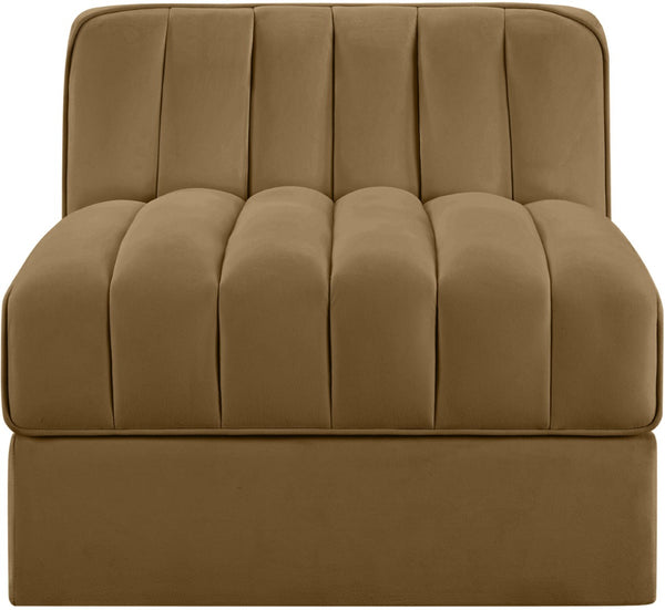 Meridian Furniture Rummi Channel Tufted Velvet Modular Chair for Modern and Contemporary Living Rooms Saddle Armless 660Saddle-Armless