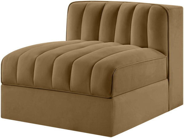 Meridian Furniture Rummi Channel Tufted Velvet Modular Chair for Modern and Contemporary Living Rooms Saddle Armless 660Saddle-Armless