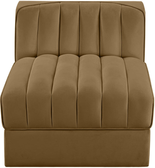 Meridian Furniture Rummi Channel Tufted Velvet Modular Chair for Modern and Contemporary Living Rooms Saddle Armless 660Saddle-Armless
