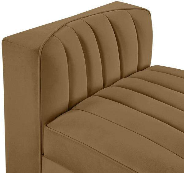Meridian Furniture Rummi Channel Tufted Velvet Modular Chair for Modern and Contemporary Living Rooms Saddle Armless 660Saddle-Armless