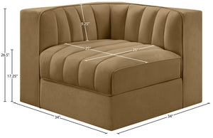 Meridian Furniture Rummi Channel Tufted Velvet Modular Chair for Modern and Contemporary Living Rooms Saddle Corner 660Saddle-Corner
