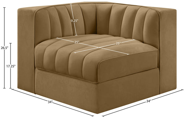 Meridian Furniture Rummi Channel Tufted Velvet Modular Chair for Modern and Contemporary Living Rooms Saddle Corner 660Saddle-Corner