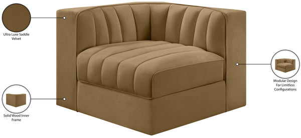 Meridian Furniture Rummi Channel Tufted Velvet Modular Chair for Modern and Contemporary Living Rooms Saddle Corner 660Saddle-Corner