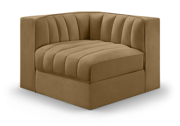 Meridian Furniture Rummi Channel Tufted Velvet Modular Chair for Modern and Contemporary Living Rooms Saddle Corner 660Saddle-Corner