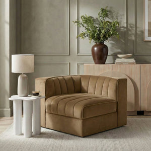 Meridian Furniture Rummi Channel Tufted Velvet Modular Chair for Modern and Contemporary Living Rooms Saddle Corner 660Saddle-Corner