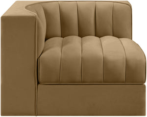 Meridian Furniture Rummi Channel Tufted Velvet Modular Chair for Modern and Contemporary Living Rooms Saddle Corner 660Saddle-Corner