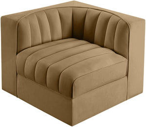 Meridian Furniture Rummi Channel Tufted Velvet Modular Chair for Modern and Contemporary Living Rooms Saddle Corner 660Saddle-Corner