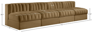 Meridian Furniture Rummi Four Piece Modular Sofa Saddle Velvet Channel Tufted Low Profile Living Room 660Saddle-S116