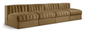 Meridian Furniture Rummi Four Piece Modular Sofa Saddle Velvet Channel Tufted Low Profile Living Room 660Saddle-S116