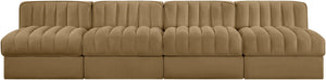 Meridian Furniture Rummi Four Piece Modular Sofa Saddle Velvet Channel Tufted Low Profile Living Room 660Saddle-S116