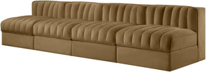 Meridian Furniture Rummi Four Piece Modular Sofa Saddle Velvet Channel Tufted Low Profile Living Room 660Saddle-S116
