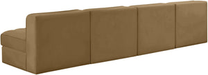 Meridian Furniture Rummi Four Piece Modular Sofa Saddle Velvet Channel Tufted Low Profile Living Room 660Saddle-S116