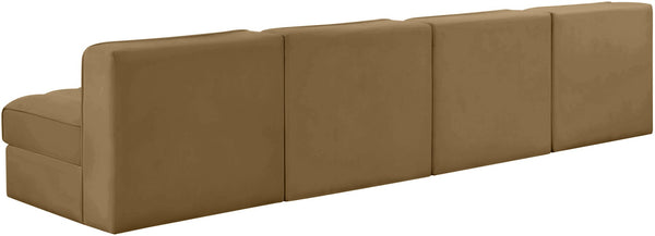 Meridian Furniture Rummi Four Piece Modular Sofa Saddle Velvet Channel Tufted Low Profile Living Room 660Saddle-S116