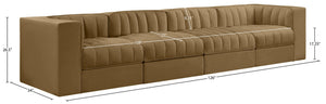 Meridian Furniture Rummi Four Piece Modular Sofa with Channel Tufting and Stain Resistant Velvet 660Saddle-S126