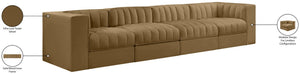 Meridian Furniture Rummi Four Piece Modular Sofa with Channel Tufting and Stain Resistant Velvet 660Saddle-S126