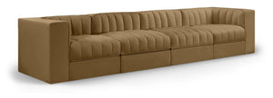 Meridian Furniture Rummi Four Piece Modular Sofa with Channel Tufting and Stain Resistant Velvet 660Saddle-S126