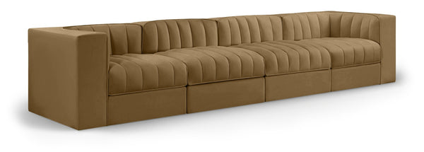 Meridian Furniture Rummi Four Piece Modular Sofa with Channel Tufting and Stain Resistant Velvet 660Saddle-S126