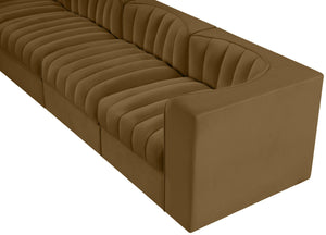 Meridian Furniture Rummi Four Piece Modular Sofa with Channel Tufting and Stain Resistant Velvet 660Saddle-S126