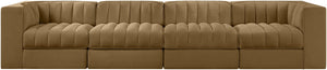 Meridian Furniture Rummi Four Piece Modular Sofa with Channel Tufting and Stain Resistant Velvet 660Saddle-S126