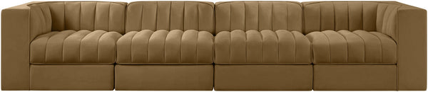 Meridian Furniture Rummi Four Piece Modular Sofa with Channel Tufting and Stain Resistant Velvet 660Saddle-S126