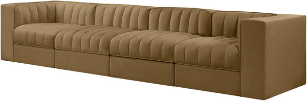 Meridian Furniture Rummi Four Piece Modular Sofa with Channel Tufting and Stain Resistant Velvet 660Saddle-S126