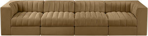 Meridian Furniture Rummi Four Piece Modular Sofa with Channel Tufting and Stain Resistant Velvet 660Saddle-S126