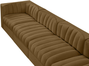 Meridian Furniture Rummi Four Piece Modular Sofa with Channel Tufting and Stain Resistant Velvet 660Saddle-S126