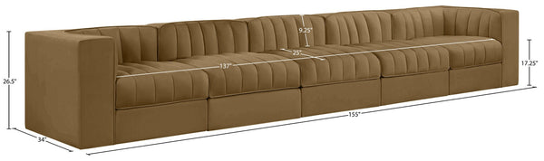 Meridian Furniture Rummi Five Piece Modular Sofa Channel Tufted Saddle Velvet for Open Living Rooms 660Saddle-S155