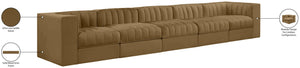 Meridian Furniture Rummi Five Piece Modular Sofa Channel Tufted Saddle Velvet for Open Living Rooms 660Saddle-S155