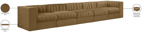 Meridian Furniture Rummi Five Piece Modular Sofa Channel Tufted Saddle Velvet for Open Living Rooms 660Saddle-S155
