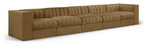 Meridian Furniture Rummi Five Piece Modular Sofa Channel Tufted Saddle Velvet for Open Living Rooms 660Saddle-S155