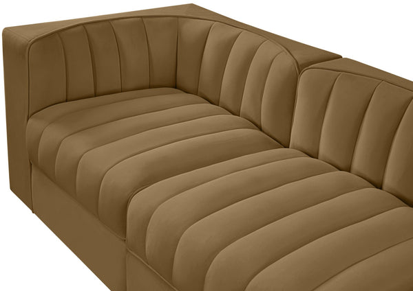 Meridian Furniture Rummi Five Piece Modular Sofa Channel Tufted Saddle Velvet for Open Living Rooms 660Saddle-S155