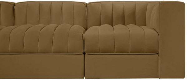 Meridian Furniture Rummi Five Piece Modular Sofa Channel Tufted Saddle Velvet for Open Living Rooms 660Saddle-S155