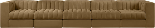 Meridian Furniture Rummi Five Piece Modular Sofa Channel Tufted Saddle Velvet for Open Living Rooms 660Saddle-S155