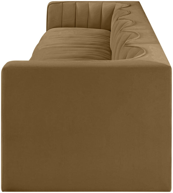 Meridian Furniture Rummi Five Piece Modular Sofa Channel Tufted Saddle Velvet for Open Living Rooms 660Saddle-S155