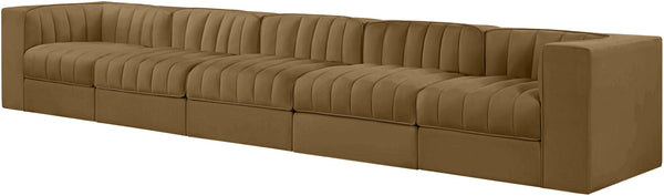 Meridian Furniture Rummi Five Piece Modular Sofa Channel Tufted Saddle Velvet for Open Living Rooms 660Saddle-S155