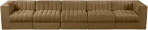 Meridian Furniture Rummi Five Piece Modular Sofa Channel Tufted Saddle Velvet for Open Living Rooms 660Saddle-S155