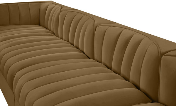 Meridian Furniture Rummi Five Piece Modular Sofa Channel Tufted Saddle Velvet for Open Living Rooms 660Saddle-S155