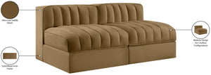 Meridian Furniture Rummi Channel Tufted Modular Loveseat in Stain Resistant Performance Velvet for Modern Living Saddle 58 inches 660Saddle-S58