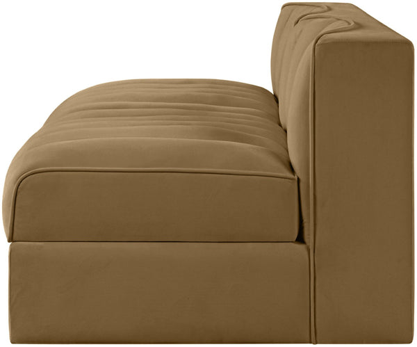 Meridian Furniture Rummi Channel Tufted Modular Loveseat in Stain Resistant Performance Velvet for Modern Living Saddle 58 inches 660Saddle-S58