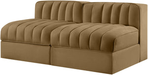 Meridian Furniture Rummi Channel Tufted Modular Loveseat in Stain Resistant Performance Velvet for Modern Living Saddle 58 inches 660Saddle-S58