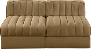 Meridian Furniture Rummi Channel Tufted Modular Loveseat in Stain Resistant Performance Velvet for Modern Living Saddle 58 inches 660Saddle-S58