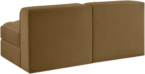 Meridian Furniture Rummi Channel Tufted Modular Loveseat in Stain Resistant Performance Velvet for Modern Living Saddle 58 inches 660Saddle-S58