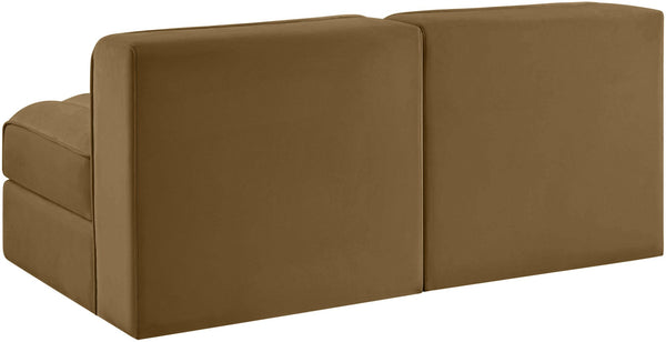 Meridian Furniture Rummi Channel Tufted Modular Loveseat in Stain Resistant Performance Velvet for Modern Living Saddle 58 inches 660Saddle-S58