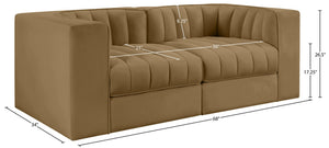 Meridian Furniture Rummi Channel Tufted Modular Loveseat in Stain Resistant Performance Velvet for Modern Living Saddle 68 inches 660Saddle-S68