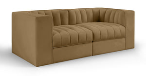 Meridian Furniture Rummi Channel Tufted Modular Loveseat in Stain Resistant Performance Velvet for Modern Living Saddle 68 inches 660Saddle-S68