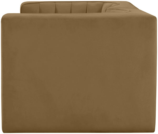 Meridian Furniture Rummi Channel Tufted Modular Loveseat in Stain Resistant Performance Velvet for Modern Living Saddle 68 inches 660Saddle-S68