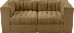Meridian Furniture Rummi Channel Tufted Modular Loveseat in Stain Resistant Performance Velvet for Modern Living Saddle 68 inches 660Saddle-S68